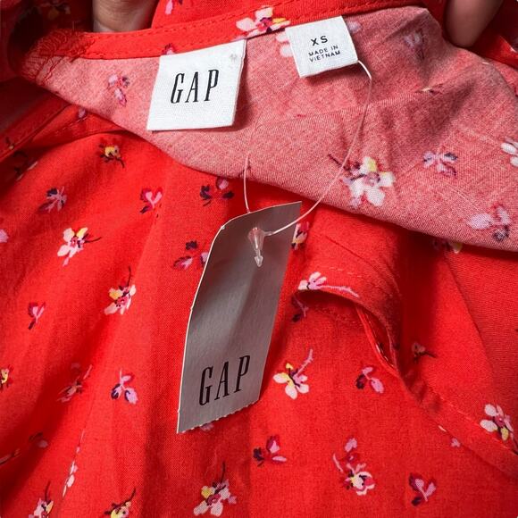 NWT GAP Red Floral Sleeveless Swing Dress Crisscross Back Summer XS Coral Mini - Picture 7 of 8